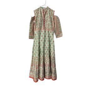 Aaso Palav Women’s Cold Shoulder Mint Green Floral Anarkali Dress new with tag